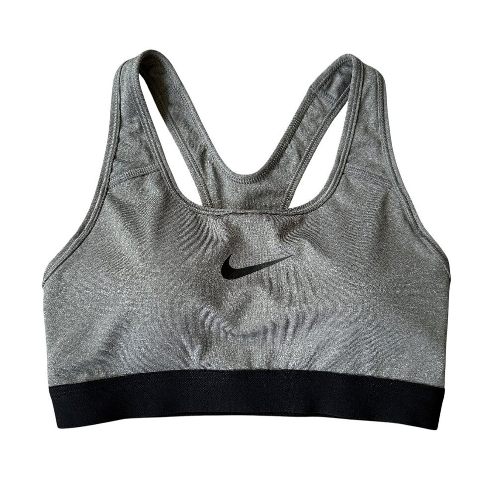 Nike Dri-Fit gray and black lightly padded stretchy racerback sports bra XS